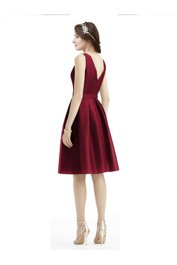 Short Midi Length Satin Cocktail Bridesmaid Dress with Bateau Neckline and V-Back Canada