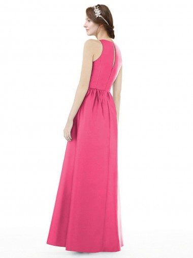 Jewel Neck Keyhole Back Sleek Long Satin Bridesmaid Dress Canada