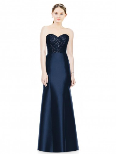 Shop Full Length Strapless Satin Bridesmaid Dress with Lace Sweetheart Neckline Canada
