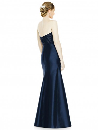 Full Length Strapless Satin Bridesmaid Dress with Lace Sweetheart Neckline Canada