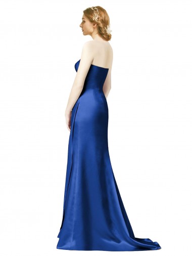 Faux Wrap A-Line Long Satin Bridesmaid Dress with Draped Bodice Canada