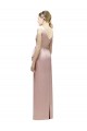 Sleeveless V-Neck Long Satin Bridesmaid Dress with Draped Bodice and Tiered Bow Canada