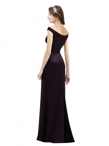 Off The Shoulder Long Satin Bridesmaid Dress with Asymmetrical Pleated Bodice Canada