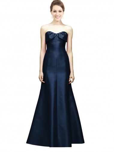 Shop Long Strapless Satin Bridesmaid Dress with Pleated Cuff Neckline Canada