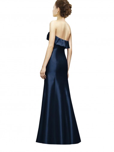 Long Strapless Satin Bridesmaid Dress with Pleated Cuff Neckline Canada
