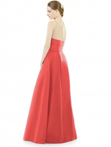 Sheer V-Neck Tulle Illusion Long Satin Bridesmaid Dress Canada