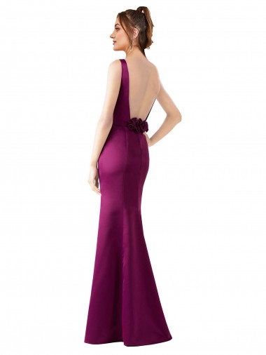 Fitted Sexy Open Back Formal Satin Bridesmaids Dress with Floral Details Canada