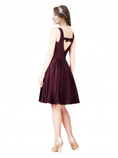 Classic Cocktail Knee Length Satin Bridesmaid Dress / Prom Dress with V Back and Bow Detail Canada