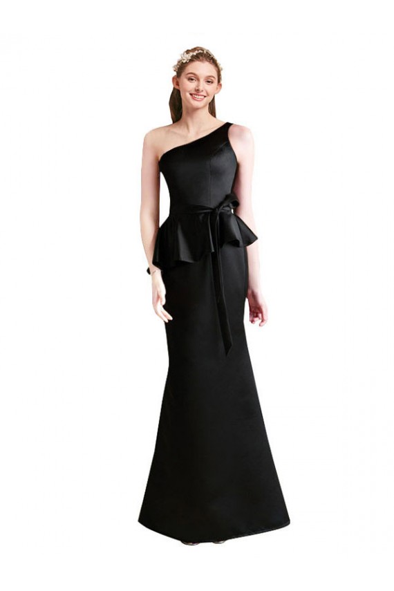 Long One Shoulder Satin Bridesmaid Dress with Bow Ties Canada