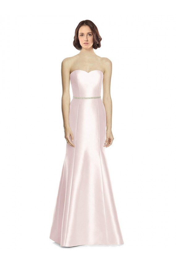 Long Sweetheart Satin Bridesmaid Dress with Slim Beaded Sash