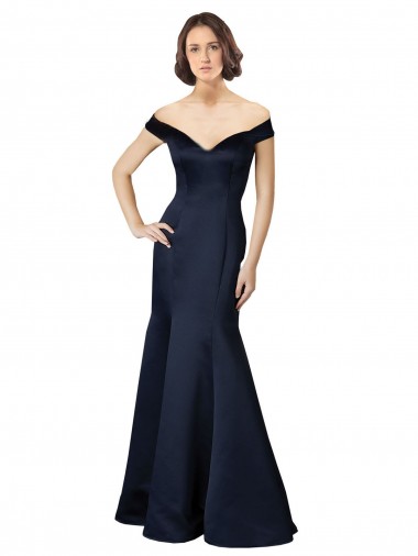 Shop Fit and Flare Satin Bridesmaid Dress / Prom Dress with Off the Shoulder Neckline Canada