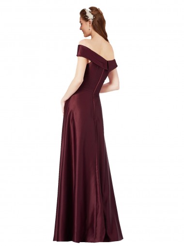 Long Off the Shoulder Formal Satin Bridesmaid Dress / Prom Dress with Thigh-high Slit Canada