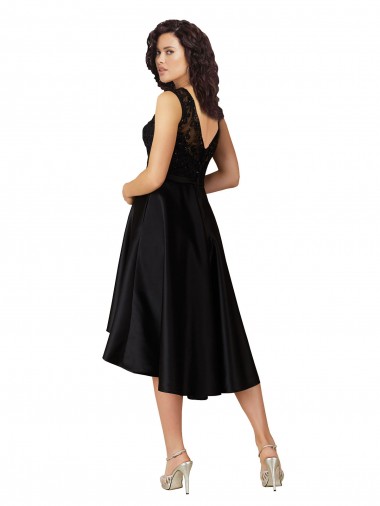 Short High Low Satin Cocktail Bridesmaid Dress with a Beaded and Embroidered Bodice Canada