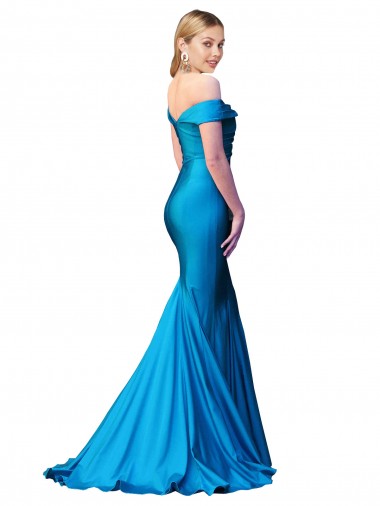 Off the Shoulder Long Chapel Train Formal Satin Bridesmaid Dress / Prom Dress Canada