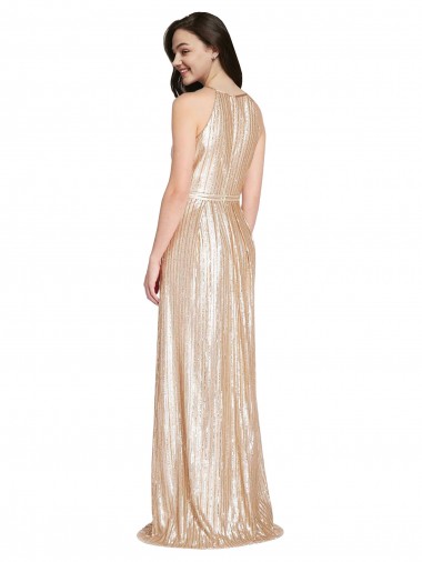 Floor Length Halter Neck Sparkling Formal Sequin Bridesmaid Dress / Prom Dress with Pleats Canada