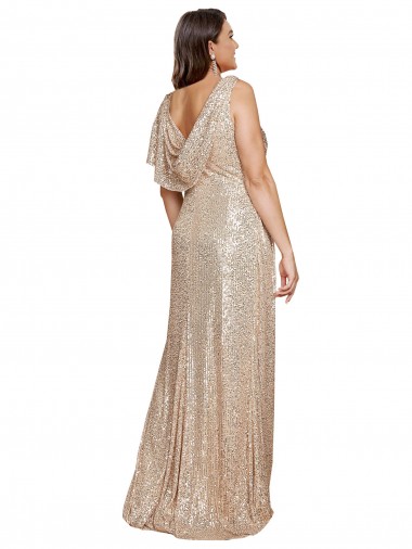 Deep V-Neck Sleeveless Sparkling Formal Sequin Bridesmaid Dress / Prom Dress with Draped Cowl Back Canada