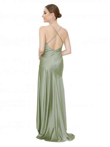 Formal Silky Satin Bridesmaid Dress / Prom Dress with Bias Cut Skirt Canada