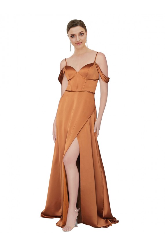Formal Silky Satin Bridesmaid Dress / Prom Dress with Bustier Bodice