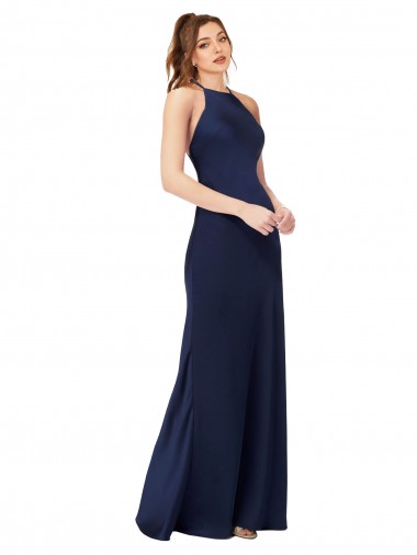 Shop High Neck Satin Bridesmaid Dress / Prom Dress with Strappy Back Canada