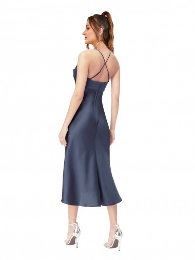 High Low Formal Silky Satin Cowl Neck Cocktail Midi Bridesmaid Dress / Prom Dress Canada
