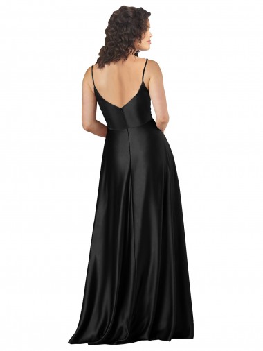 Full Length V-Neckline Formal Silky Satin Bridesmaid Dress / Prom Dress with Full Skirt Canada