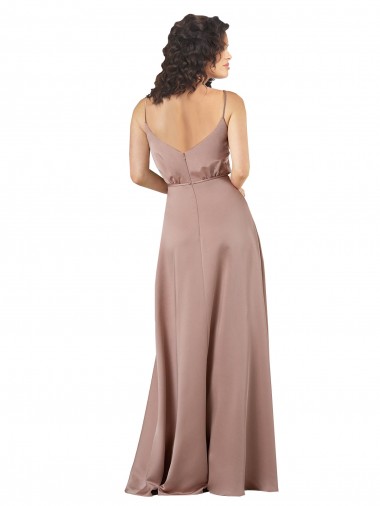 Subtle V-Neckline Formal Silky Satin Bridesmaid Dress with Front Button Detail Canada