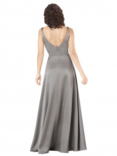 Plunging V-Neckline Long A-Line Formal Silky Satin Bridesmaid Dress / Prom Dress Canada