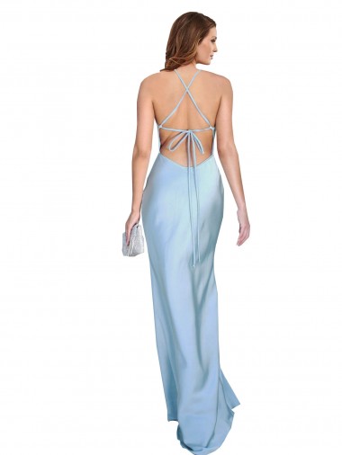 Open Back with Ties Cowl Neck Sheath Formal Silky Satin Long Bridessmaid Dress Canada