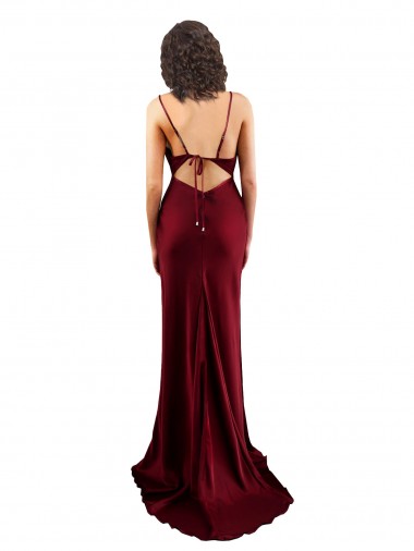 Cowl Neck Long Criss Cross Open Back Formal Silky Satin Bridesmaid Dress / Prom Dress Canada