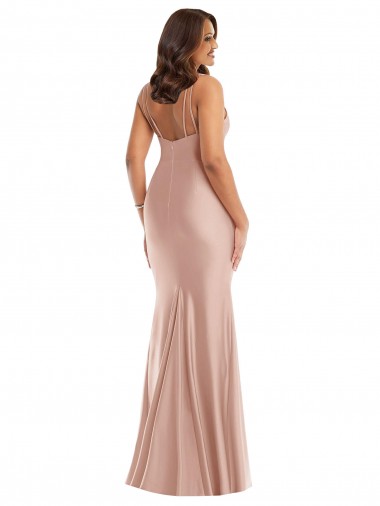 Deep V-Neck Formal Silky Satin Mermaid Bridesmaid Dress / Prom Dress with Side Slit Canada
