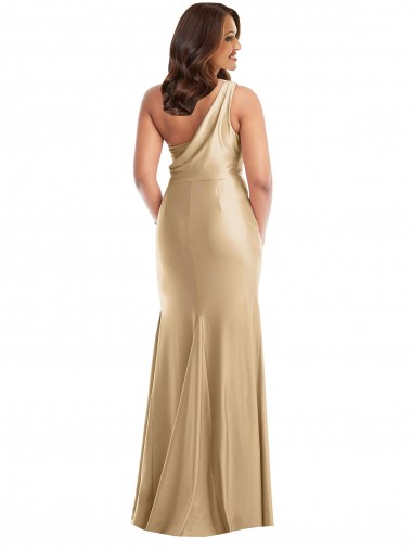 One Shoulder Asymmetrical Cowl Back Formal Silky Satin Mermaid Bridesmaid Dress / Prom Dress Canada