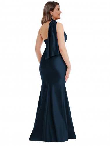 Scarf Neck One Shoulder Formal Silky Satin Mermaid Bridesmaid Dress / Prom Dress with Front Slit Canada