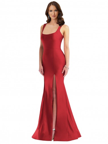 Shop Square Neck Formal Silky Satin Mermaid Bridesmaid Dress / Prom Dress with Side Slit Canada