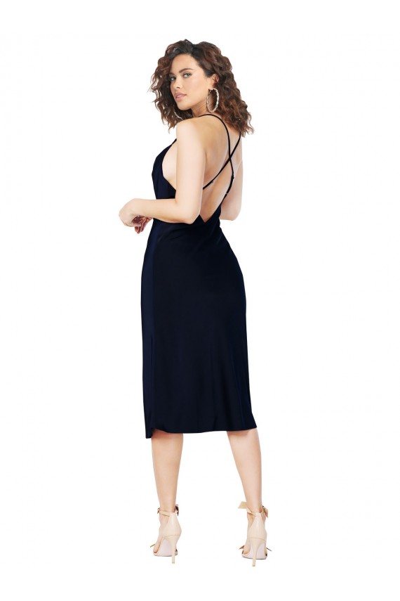 Short Cocktail Midi Length Formal Silky Satin Bridesmaid Dress / Prom Dress with Cowl Neck and Cross Back Straps Canada