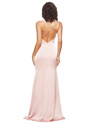 Full Length Ruched Formal Silky Satin Bridesmaid Dress / Prom Dress with Low Back and High Split Canada