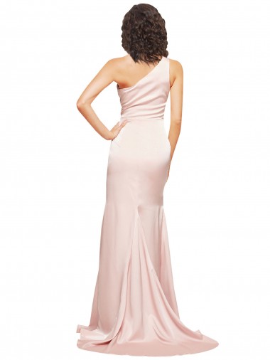 Full Length One Shoulder Long Formal Silky Satin Bridesmaid Dress / Prom Dress with High Split Canada
