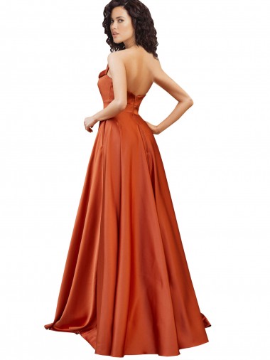 Strapless Sweep Train Formal Silky Satin Bridesmaid Dress / Prom Dress with Pleats Canada