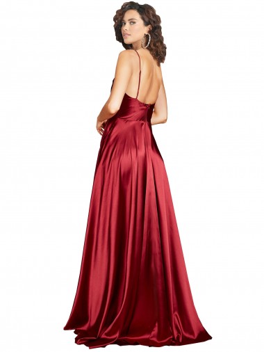 Cowl Neckline Long Formal Silky Satin Bridesmaid Dress / Prom Dress with Spaghetti Straps Canada