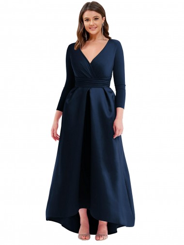 Shop Long Sleeves Wrapped Formal Spandex Bridesmaid Dress / Prom Dress with High Low Full Skirt and Pockets Canada
