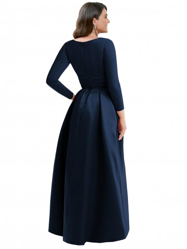 Long Sleeves Wrapped Formal Spandex Bridesmaid Dress / Prom Dress with High Low Full Skirt and Pockets Canada