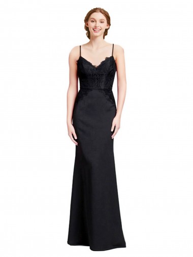 Shop Long Chiffon Bridesmaid Dress / Prom Dress with Lace Bodice and Curved V-Neckline Canada