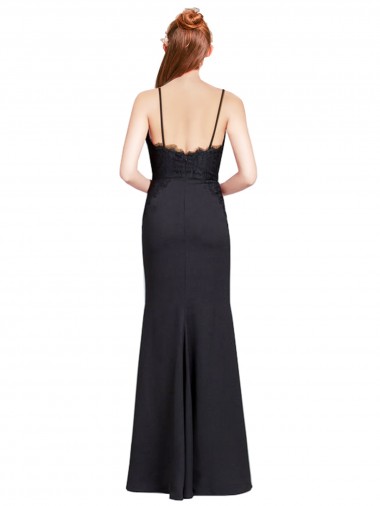 Long Chiffon Bridesmaid Dress / Prom Dress with Lace Bodice and Curved V-Neckline Canada