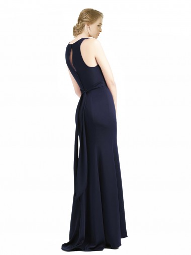 High Neck Sheath Long Crepe Bridesmaid Dress / Prom Dress Canada