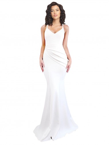 Shop Fishtail Shape Spaghetti Straps Open Back Formal Crepe Bridesmaid Dress / Prom Dress with Ruffles Canada