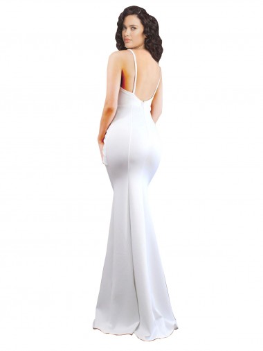 Fishtail Shape Spaghetti Straps Open Back Formal Crepe Bridesmaid Dress / Prom Dress with Ruffles Canada