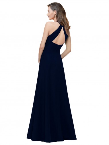 High Neck Crepe Bridesmaid Dress / Prom Dress with Pleats and Keyhole Back Canada