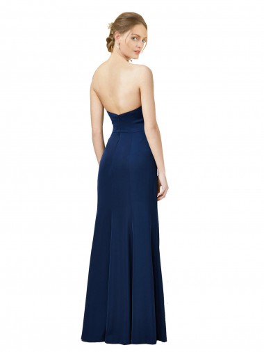 Strapless Fit and Flare Long Formal Crepe Bridesmaid Dress / Prom Dress with Knot and Slit Canada