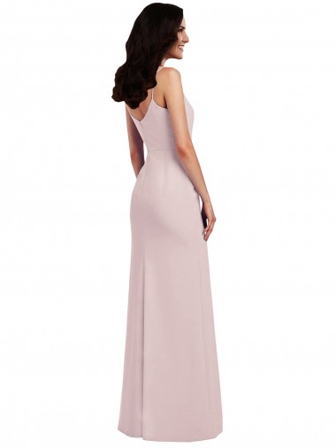 Spaghetti Strap V Back Formal Crepe Bridesmaid Dress / Prom Dress with Front Slit Canada