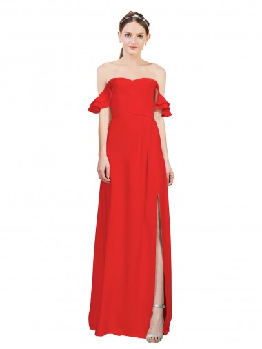 Shop Double Ruffle Flounce Sleeves Formal Crepe Bridesmaid Dress / Prom Dress with Slit Canada