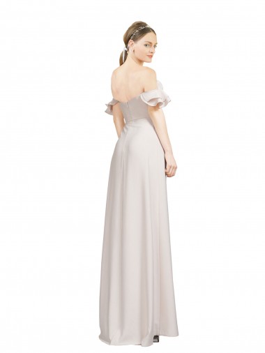 Double Ruffle Flounce Sleeves Formal Crepe Bridesmaid Dress / Prom Dress with Slit Canada